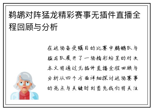 鹈鹕对阵猛龙精彩赛事无插件直播全程回顾与分析