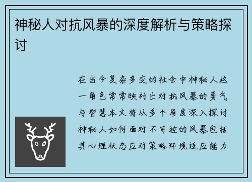 神秘人对抗风暴的深度解析与策略探讨
