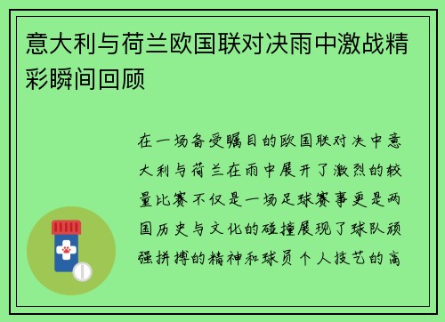 意大利与荷兰欧国联对决雨中激战精彩瞬间回顾