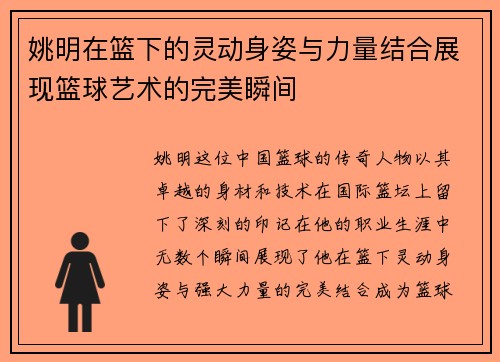 姚明在篮下的灵动身姿与力量结合展现篮球艺术的完美瞬间