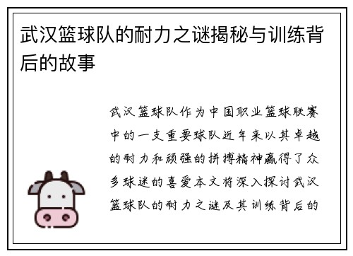 武汉篮球队的耐力之谜揭秘与训练背后的故事
